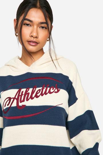 Stripe Embroidered Athletics Oversized Knitted Hoody navy