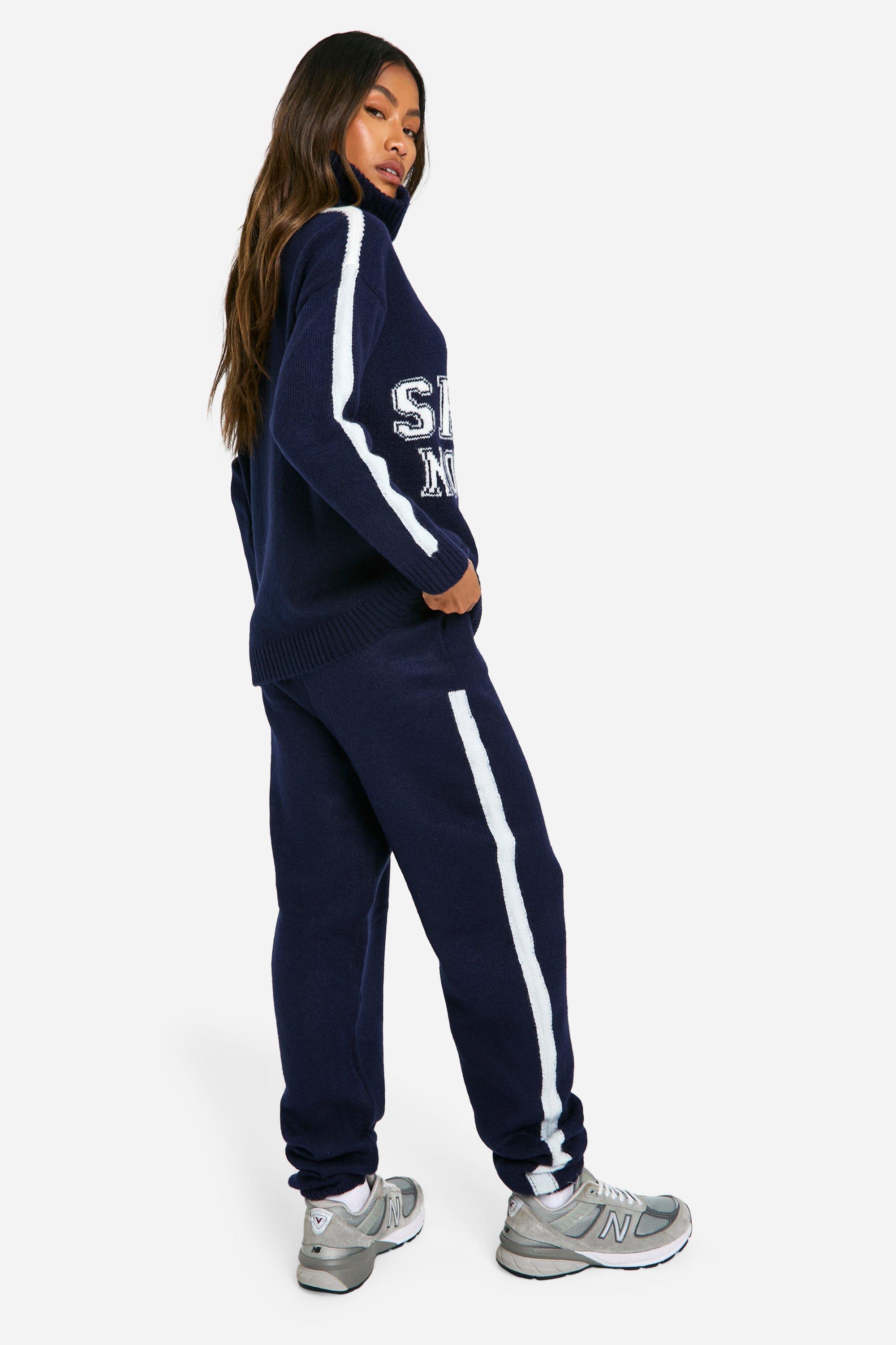 Oversized Gebreide Sport Nouveau Trui Met Hals Rits En Joggingbroek Set Met Enkel Detail