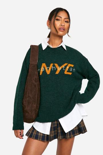 Green Nyc Oversized Knitted Crew Neck Jumper