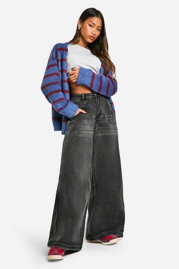 Faded Seam Detail Wide Leg Jeans washed black