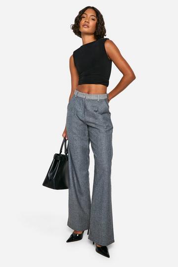 Tall Wool Look Wide Leg Trousers black_white