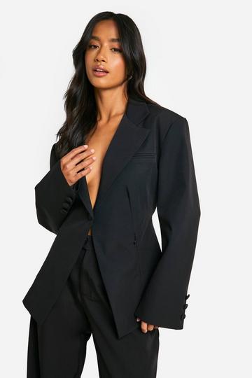 Petite Getailleerde Corrigerende Blazer Met Geplooide Taille black