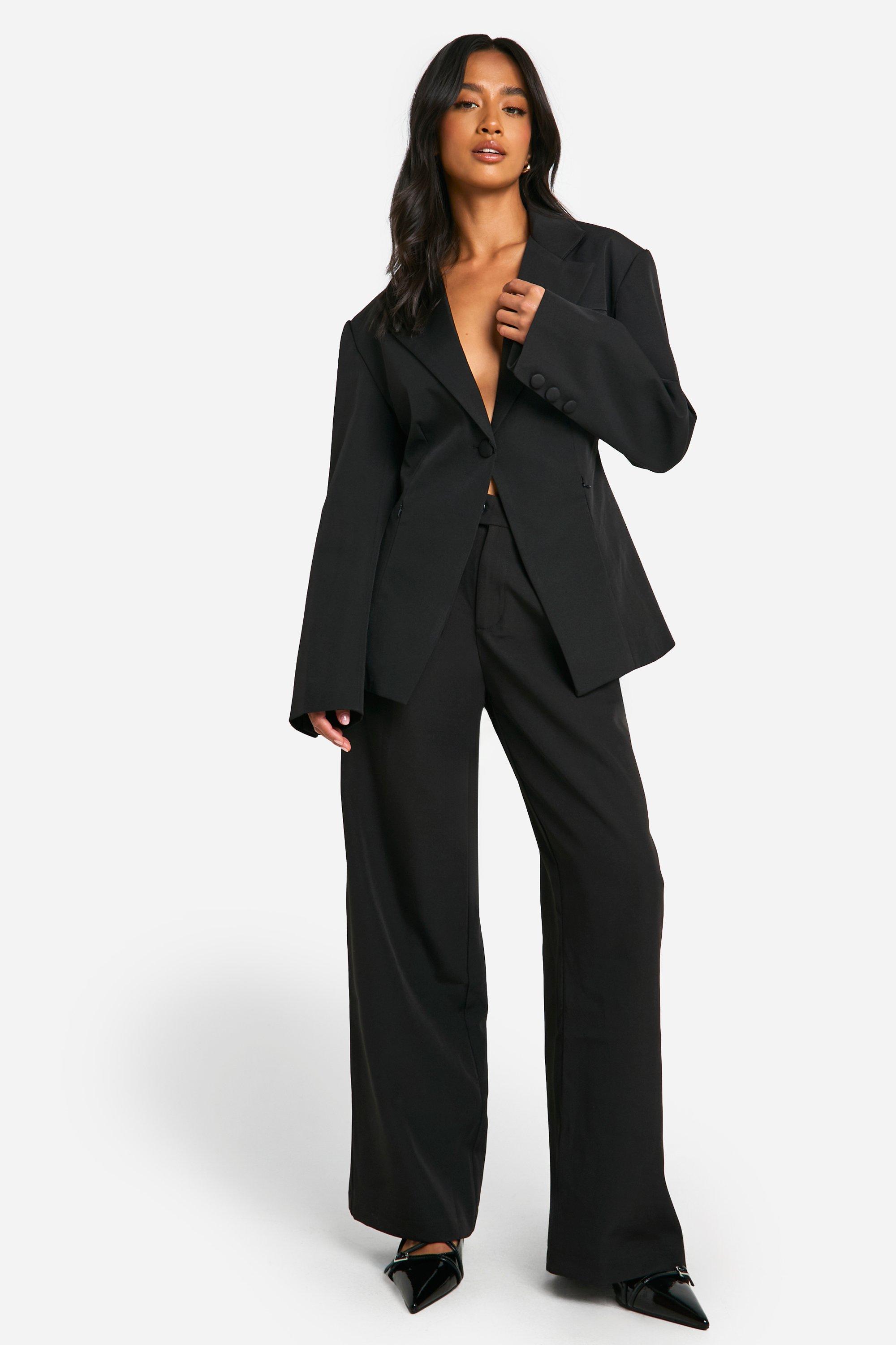 Boohoo Women s Petite Contour Cinched Waist Tailored Blazer Black