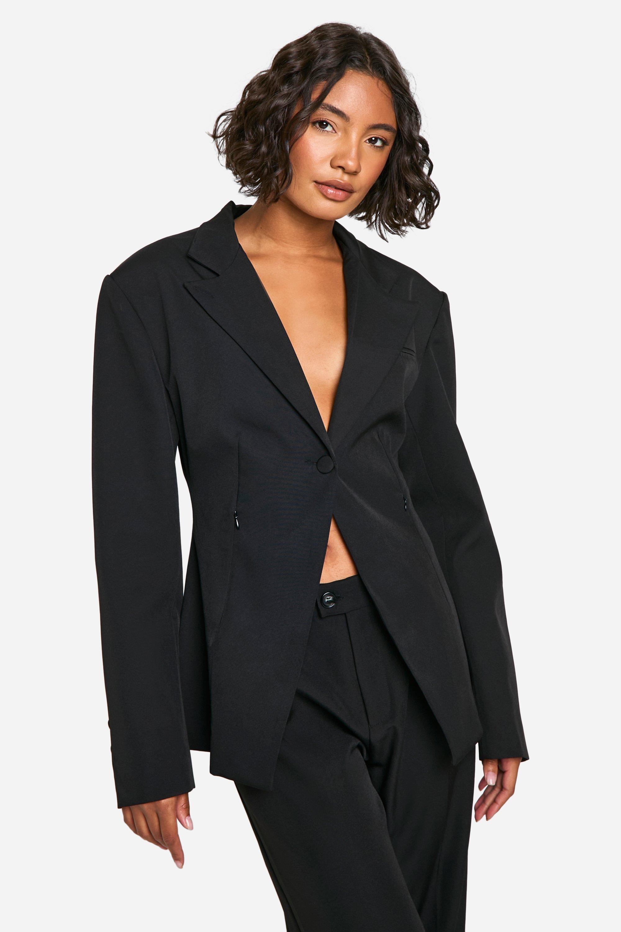 Black Tall Contour Cinched Waist Tailored Blazer