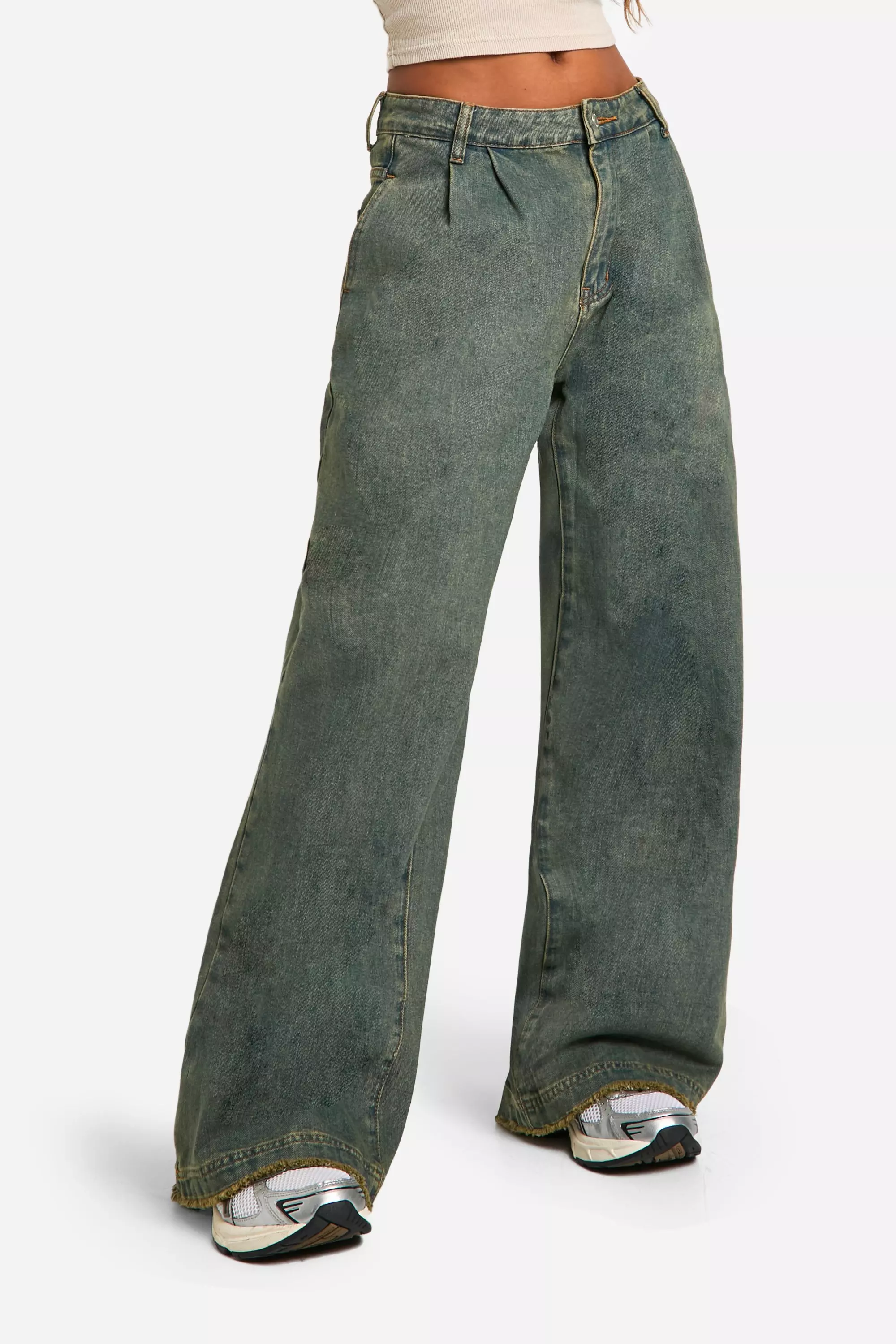 Vintage blue Pleat Front Tapered Jeans صورة بديلة