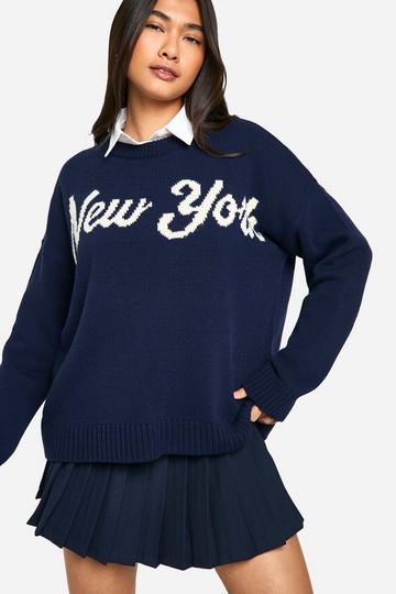 New York Oversized Crew Neck Knitted Jumper navy