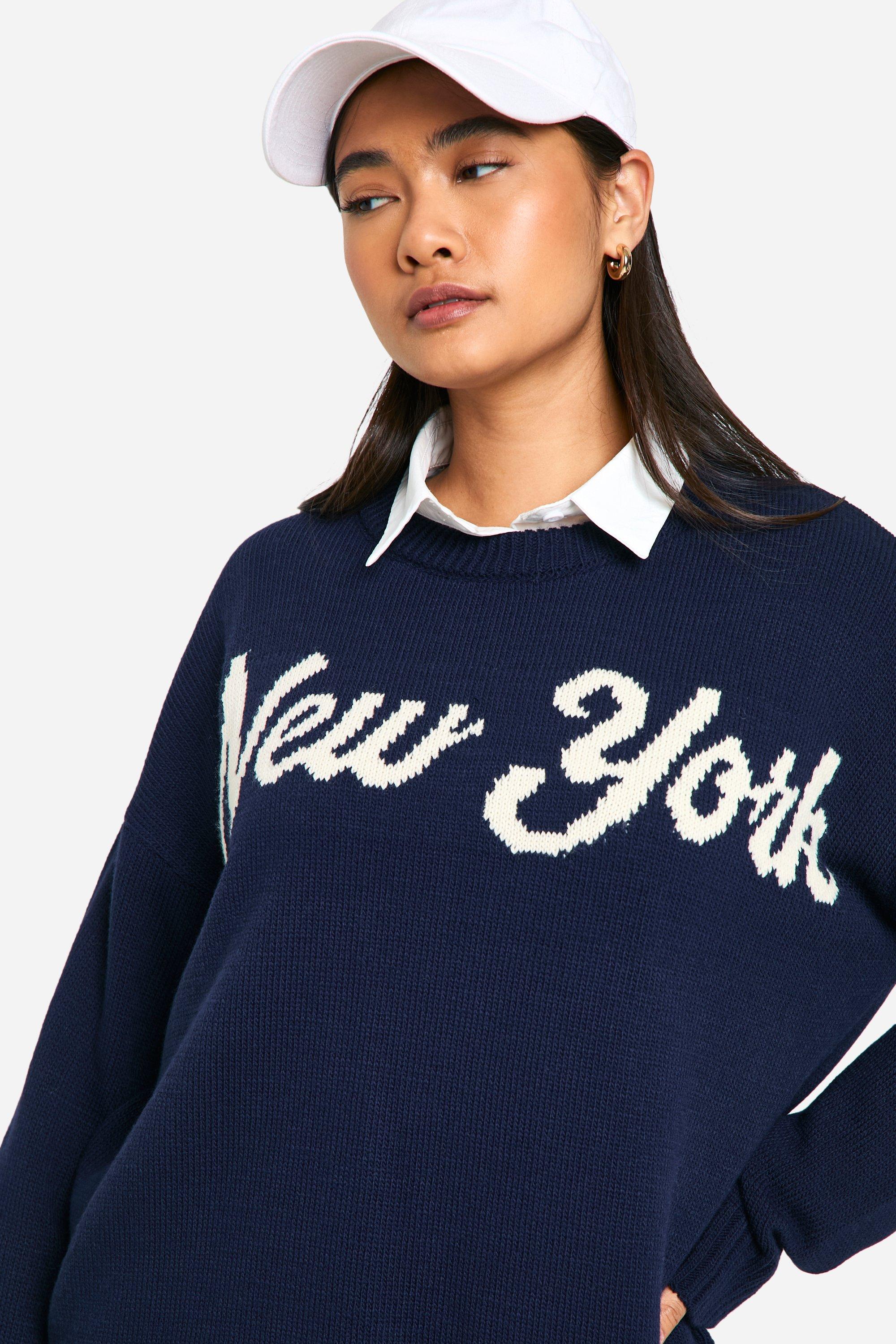 New York Oversized Crew Neck Knitted Jumper | boohoo