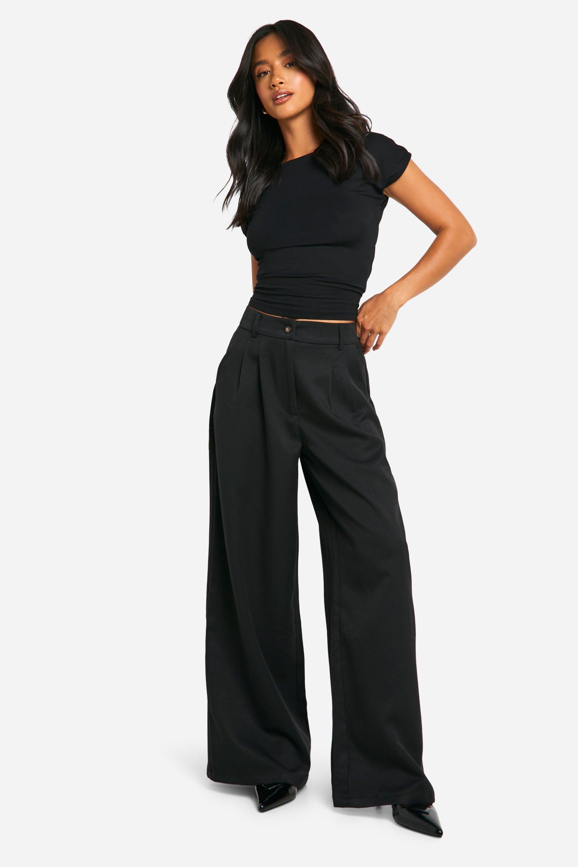 Petite Pleat Detail Extreme Wide Leg Trousers boohoo UK