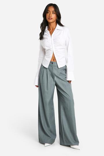 Petite Pleat Detail Extreme Wide Leg Trousers grey