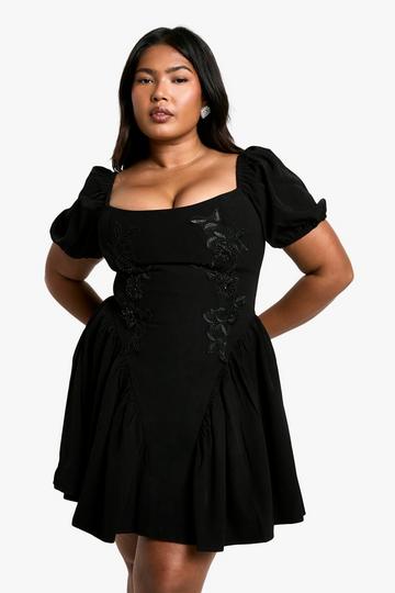 Black Plus Puff Sleeve Smock Dress