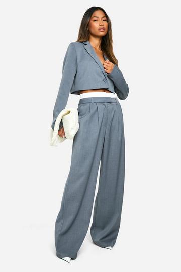 Waistband Detail Pleated Wide Leg Trouser grey marl