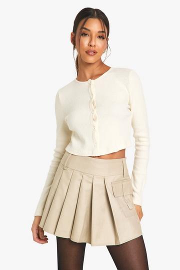 Mid Rise Pleated Mini Skirt sand