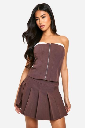 Zip Up Front Longline Corset chocolate