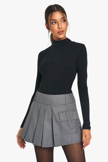 Mid Rise Pleated Mini Skirt grey marl