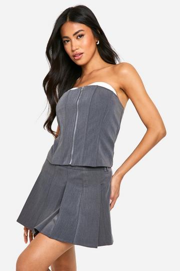 Zip Up Front Longline Corset charcoal