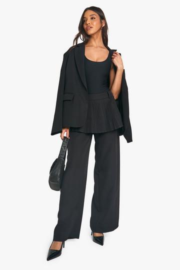 Black Pleated Tennis Straight Leg Skirt Trouser