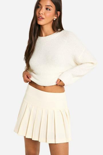 Woven Mid Rise Pleated Tennis Skirt bone