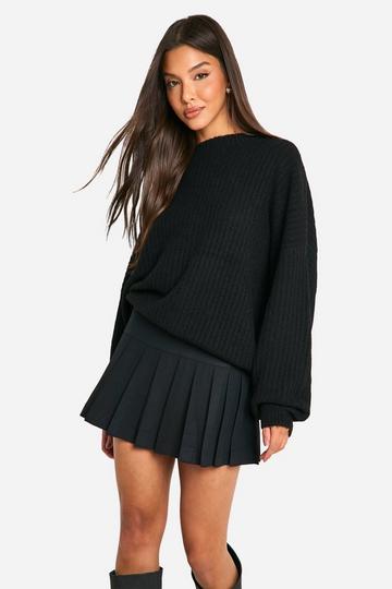 Woven Mid Rise Pleated Tennis Skirt black