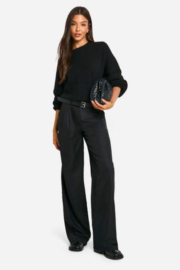 Woven Puddle Hem Pleated Dad Trouser black