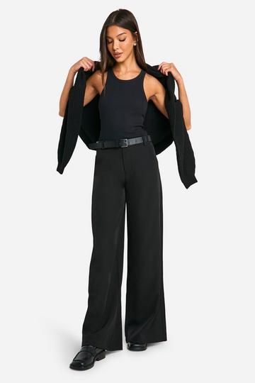 Getailleerde Low Rise Wide Leg Broek black