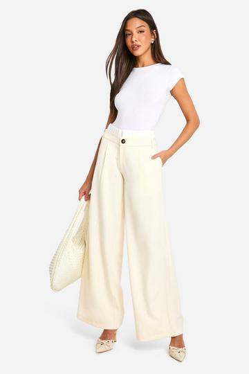 Tailored Contrast Waistband Straight Leg Trouser bone