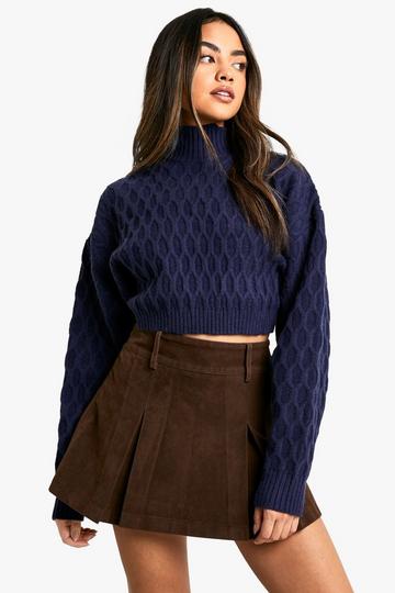 Premium Knit High Neck Open Back Jumper navy