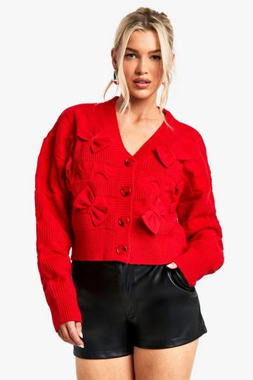 Pluizige Gebreide Cardigan Met Strik red