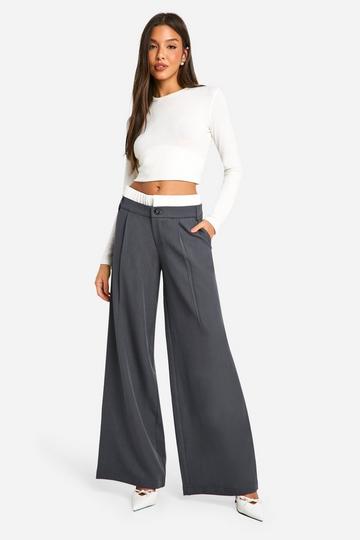 Tailored Contrast Waistband Straight Leg Pants charcoal