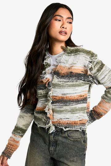 Marl Fringe Detail Knitted Cardigan grey marl