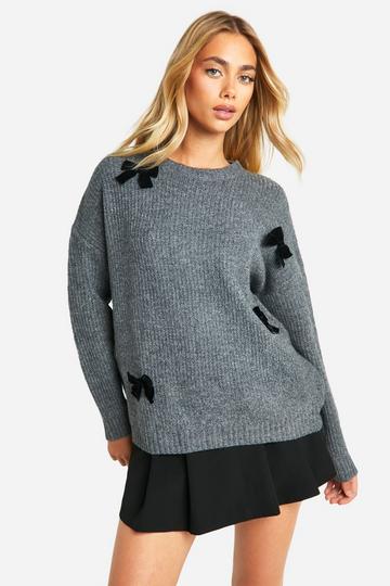 Midweight Knitted Bow Detail Jumper dark grey