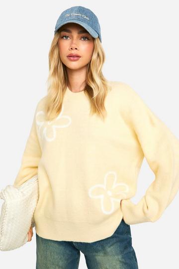 Knitted Flower Detail Oversized Jumper butter