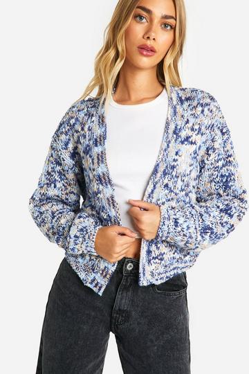 Blue Marl Knitted Cropped Cardigan