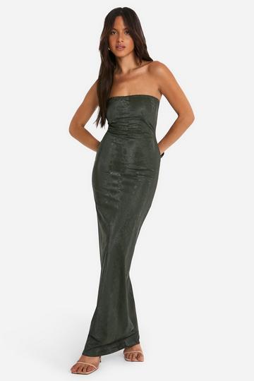 Snake Pu Bandeau Maxi Dress khaki