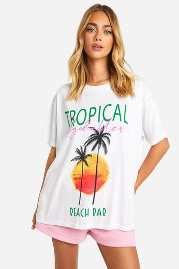 Tropical Palm Printed Oversized T-shirt white