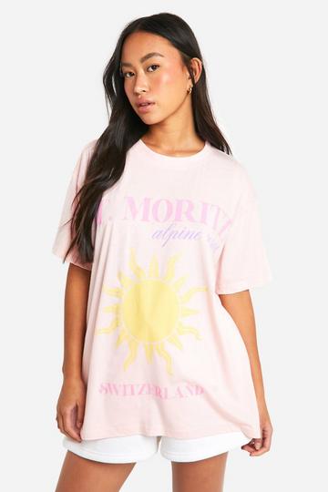 St Moritz Slogan Printed Oversized T-shirt baby pink