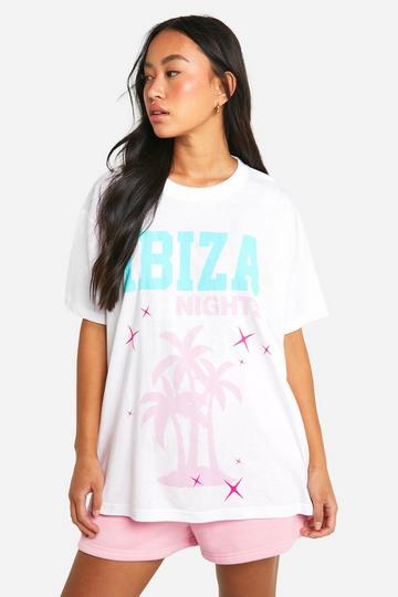 Ibiza Nights Palm Printed Oversized T-shirt white