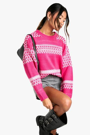 Contrast Stitch Knitted Jumper pink