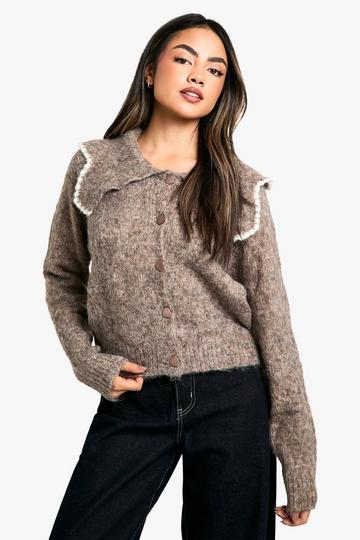 Fluffy Knitted Collar Cardigan oatmeal