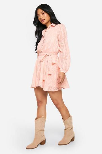 Petite Zebra Burnout Belted Skater Dresses blush