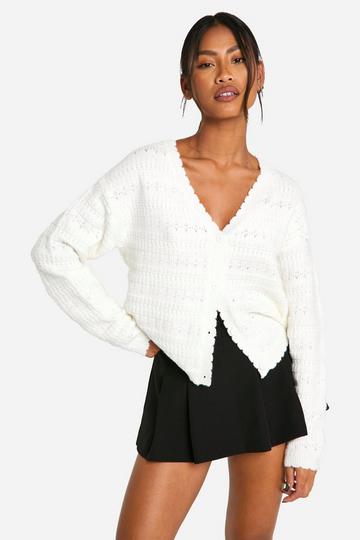 Soft Knitted Pointelle Cardigan cream