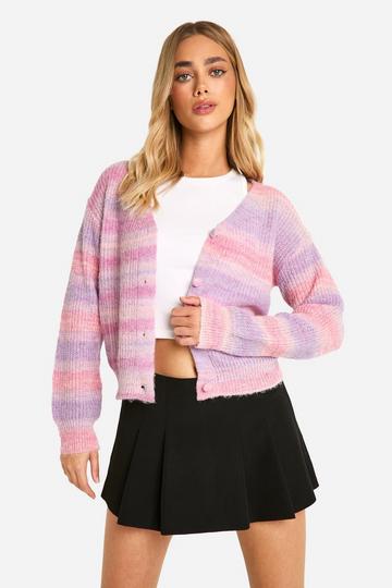 Gebreide Gestreepte Dunne Cardigan pink