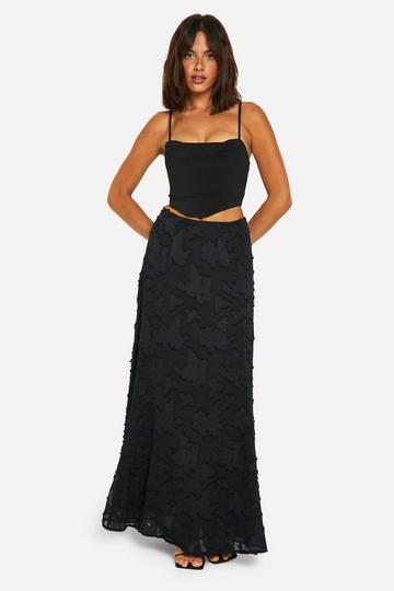 Black Burnout Floral Sweeping Bias Maxi Skirt