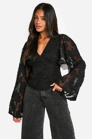 Burnout Floral Angel Sleeve Blouse black