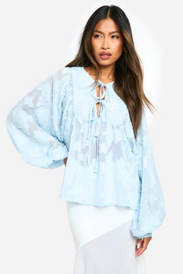 Blue Burnout Floral Boho Blouse