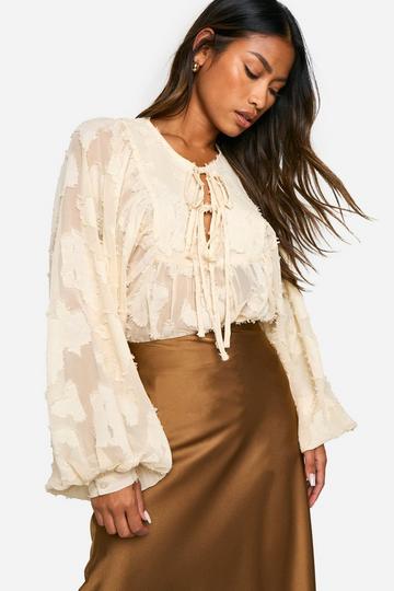 Stone Beige Burnout Floral Boho Blouse