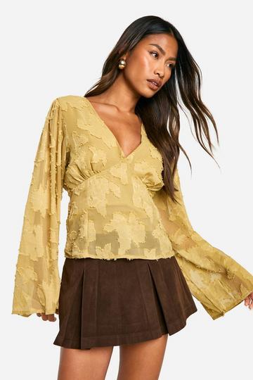 Burnout Floral Angel Sleeve Blouse khaki