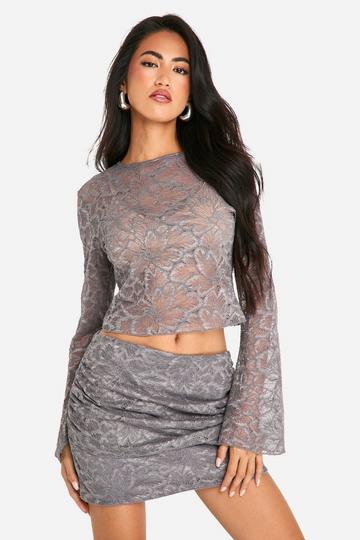 Grey Lace Long Sleeve Top