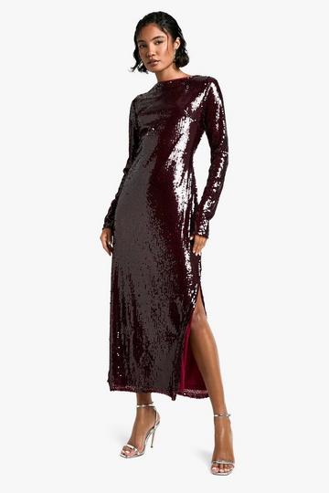 Tall Maxi Jurk Met Crewneck En Pailletten plum