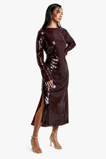 Petite Crew Neck Sequin Maxi Dress plum