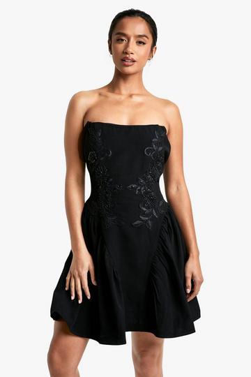 Petite Embellished Woven Skater Bandeau Dress black